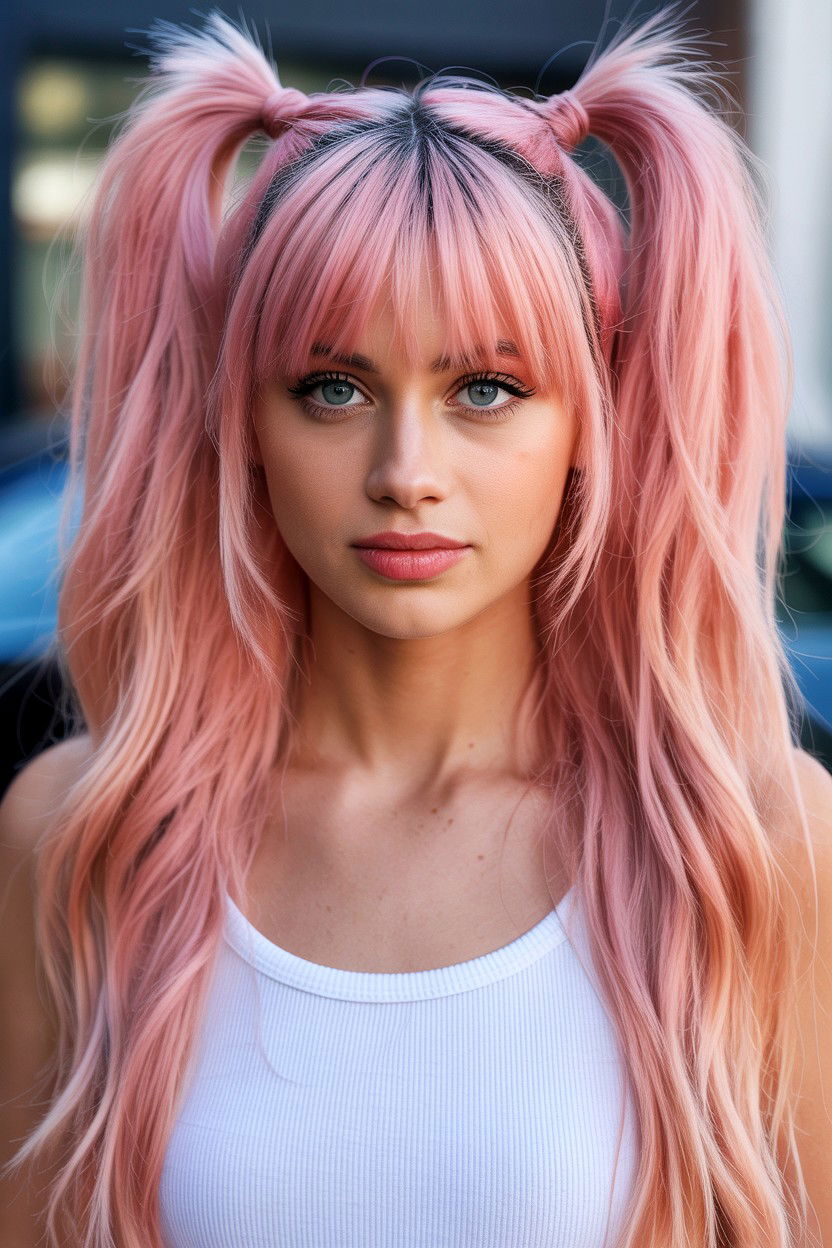 Double high pigtails - 25 Valentine's Day Straight Hair Ideas