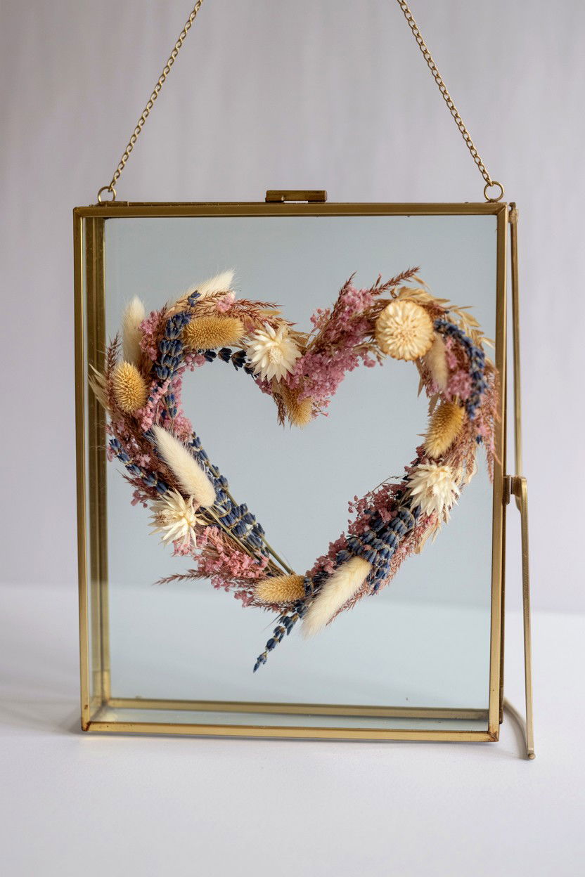 Dried Flower Heart Frame - 25 Valentine's Day Flower Heart Ideas