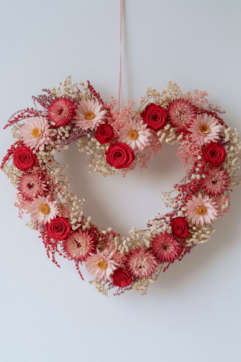 Dried Flower Heart Wreath - 25 Valentine's Day Dried Flower Ideas