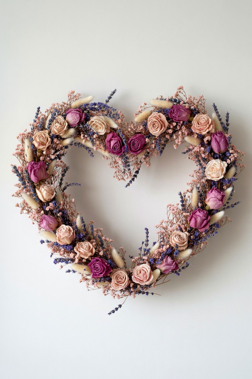 Dried Flower Heart Wreath - 25 Valentine's Day Heart Sign Ideas