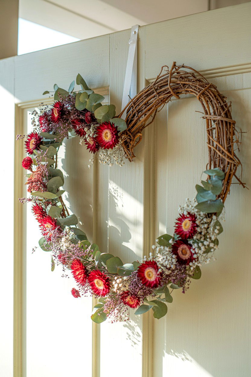 Dried Flower Heart Wreath - 25 Cottagecore Valentine's Day Decor Ideas