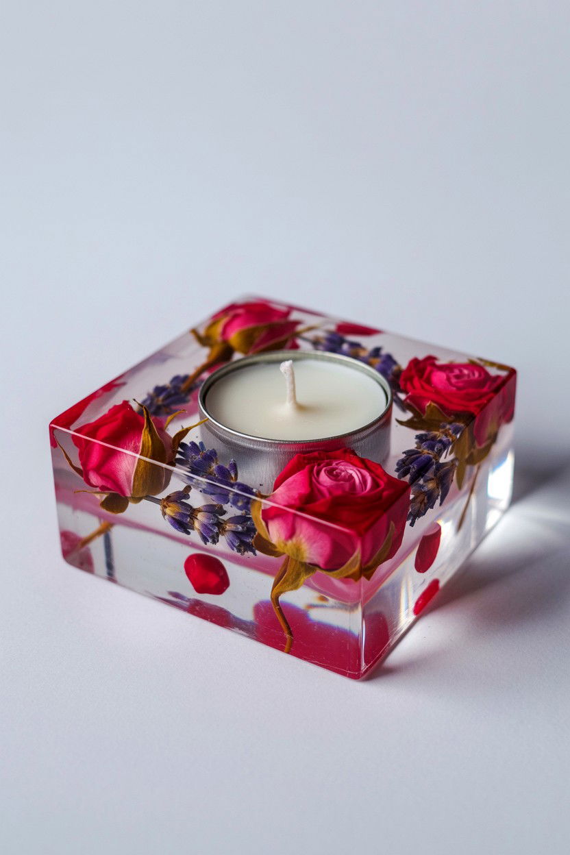 Dried Flower Resin Holder - 25 Valentine's Day Candle Holder Ideas
