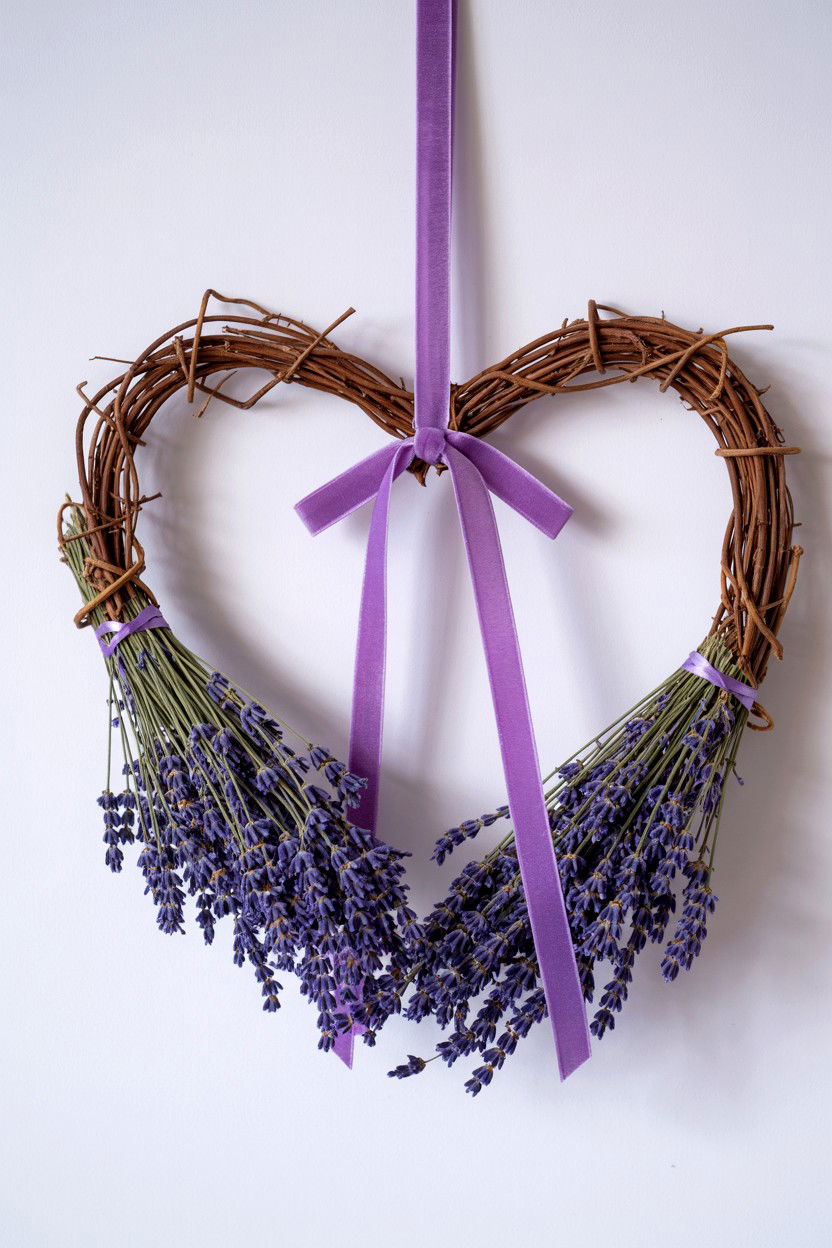 Dried Lavender Heart Wreath - 25 Grapevine Valentine's Day Wreath Ideas