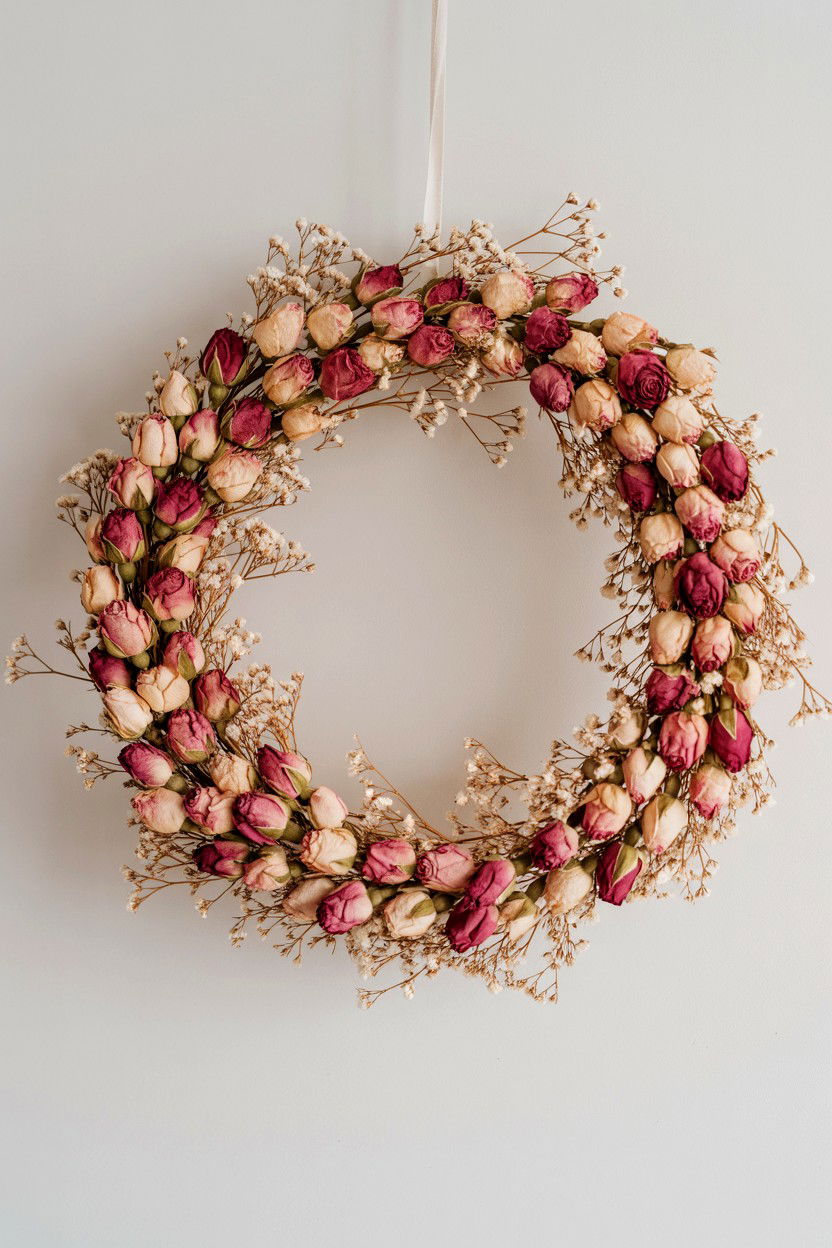 Dried Rose Bud Wreath - 25 Rose Valentine's Day Wreath Ideas