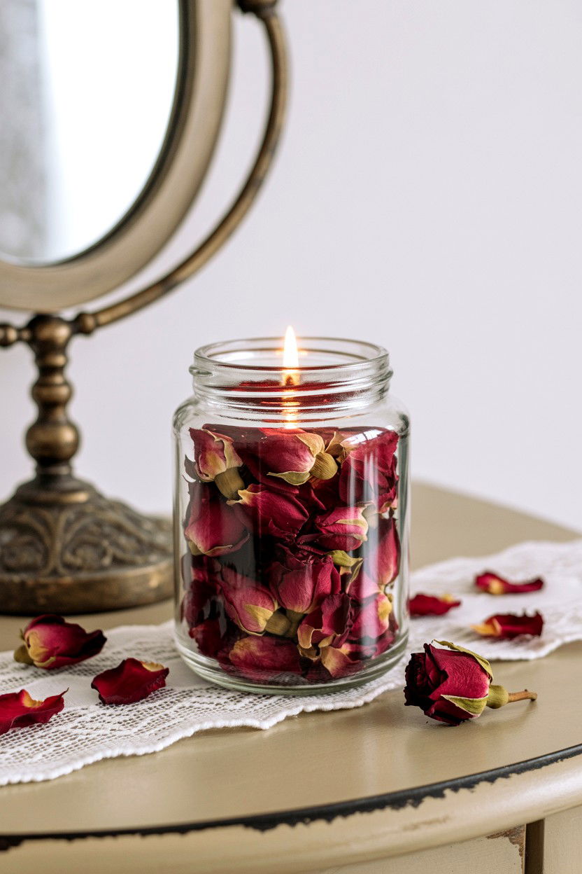 Dried Rose Petal Candle - 25 Valentine's Day Jar Candle Ideas