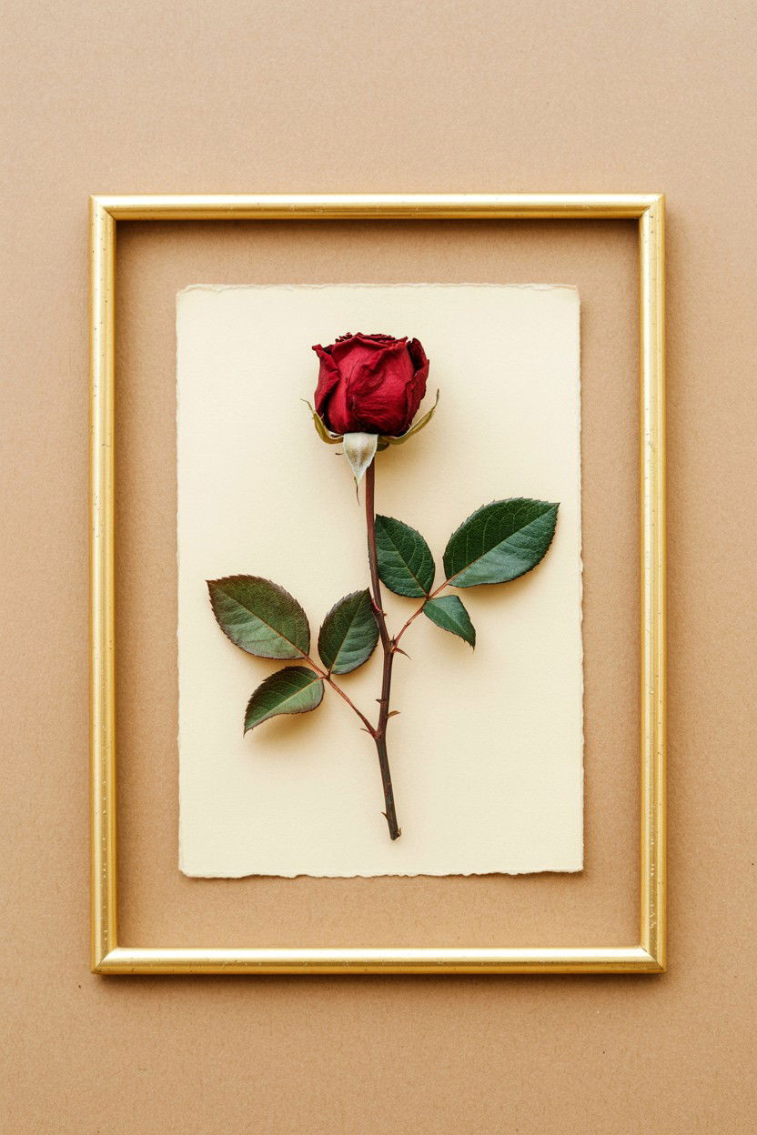 Dried Single Rose Frame - 25 Valentine's Day Single Rose Ideas