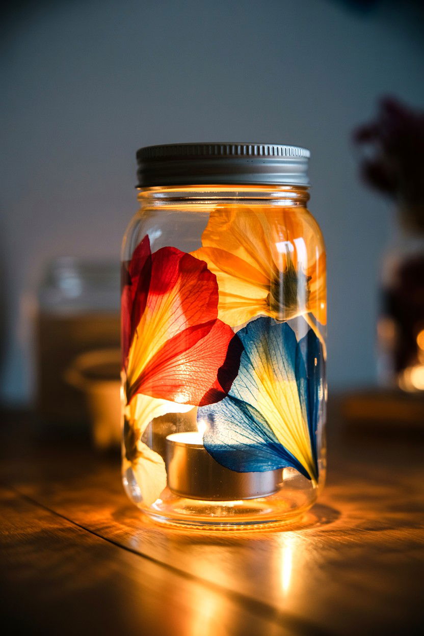 Dried flower tea light jar - 25 Valentine's Day Tea Light Ideas