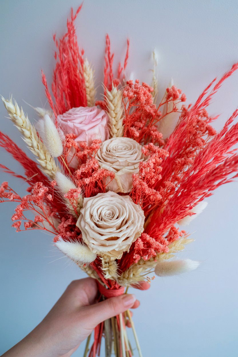 Dried flower wedding bouquet - 25 Valentine's Day Wedding Bouquet Ideas