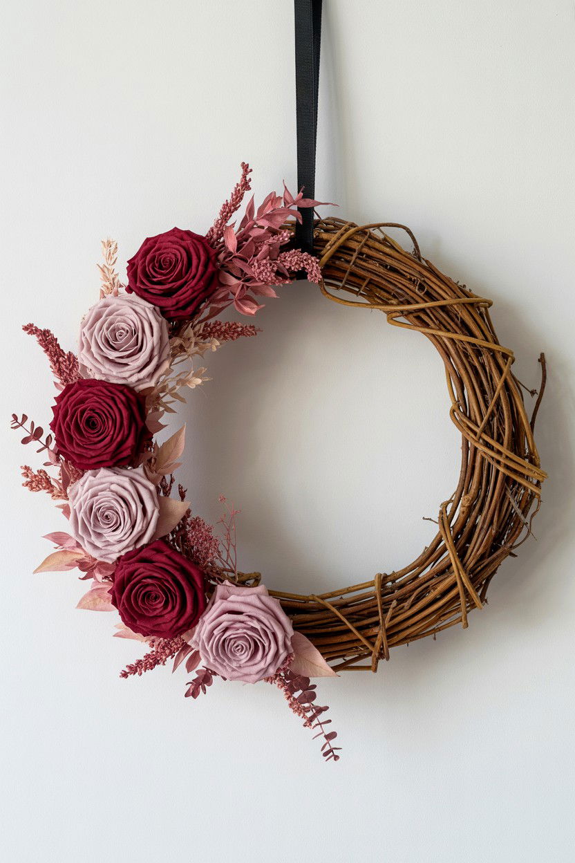 Dried rose flower wreath - 25 Vintage Valentine's Day Wreath Ideas