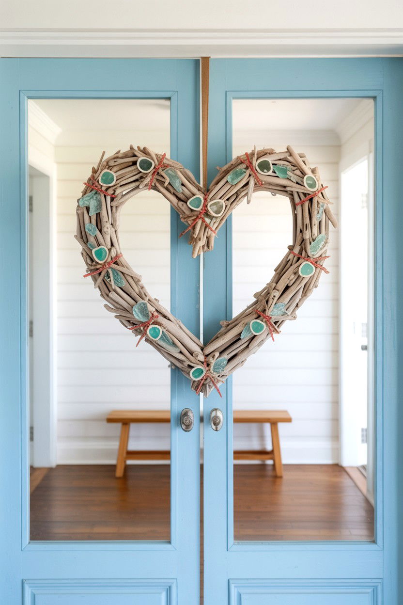 Driftwood Heart Wreath - 25 Double Door Valentine's Day Wreath Ideas