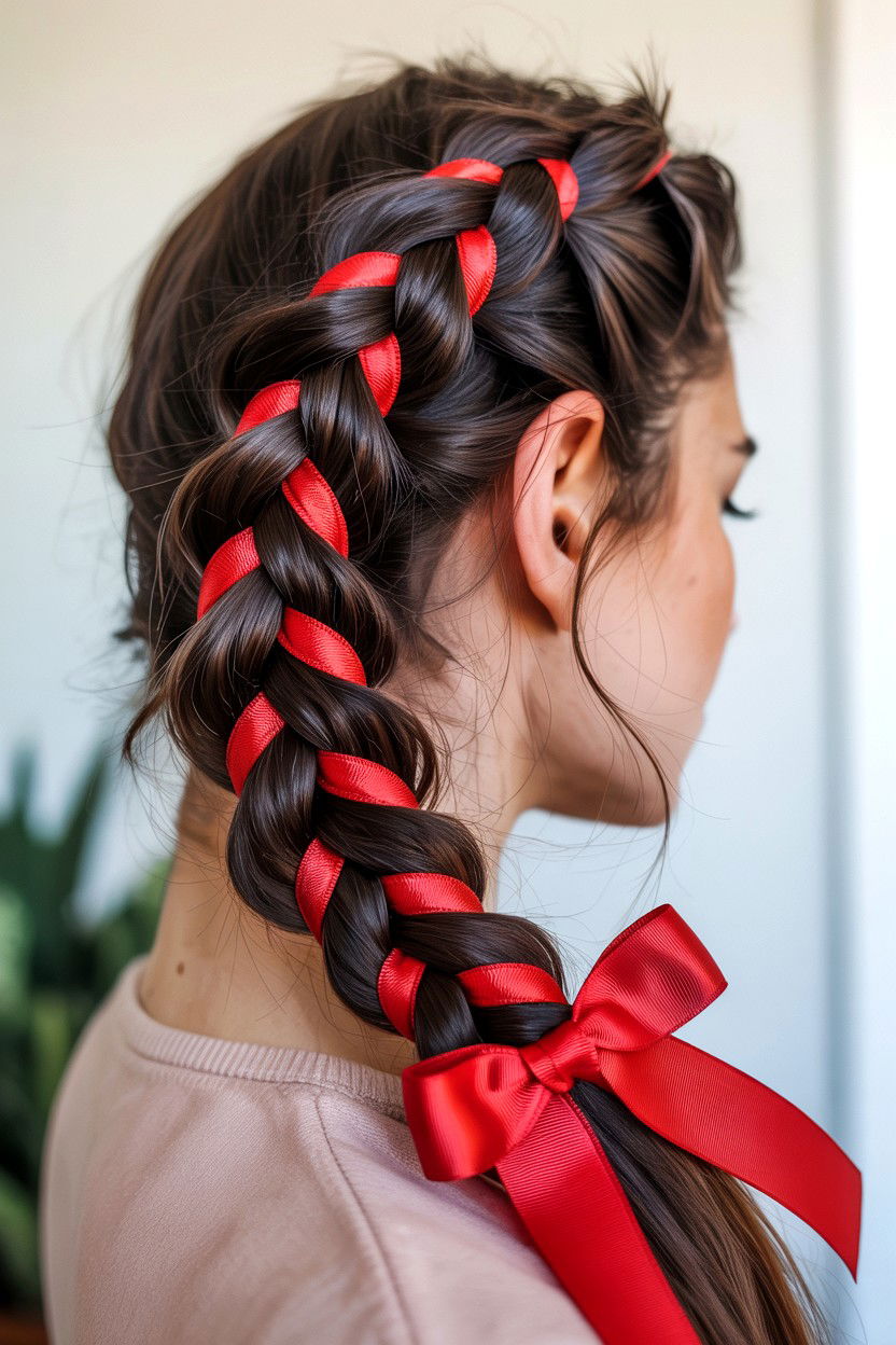 Dutch Braid With Ribbon - 25 Valentine's Day Braided Hairstyles