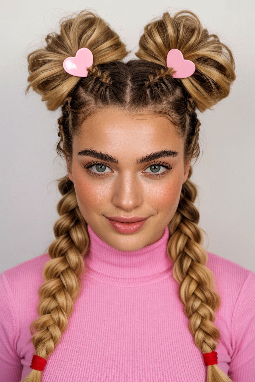 Dutch Braids Into Puffs - 25 Valentine's Day Textured Hair Ideas