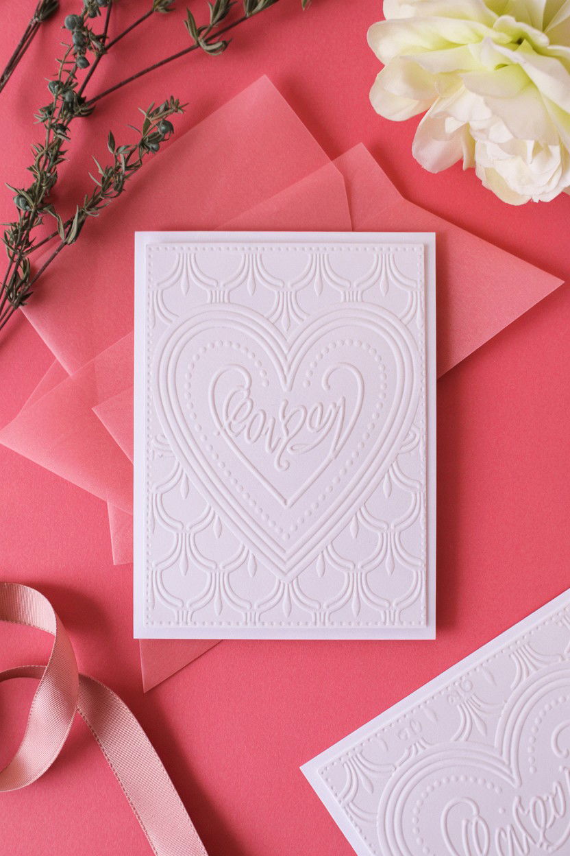 Embossed White Texture - 25 Minimalist Valentine's Day Card Ideas