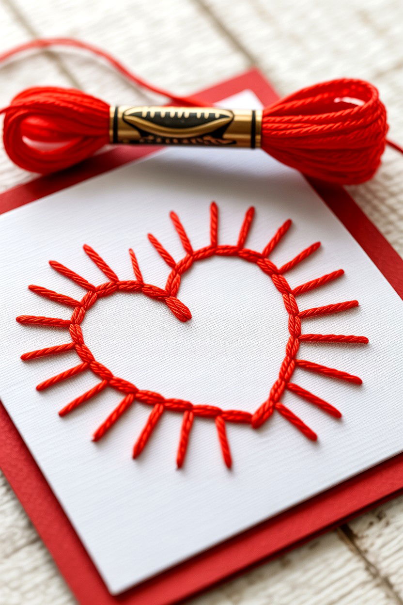 Embroidered Heart Card - 25 Heart Valentine's Day Card Ideas