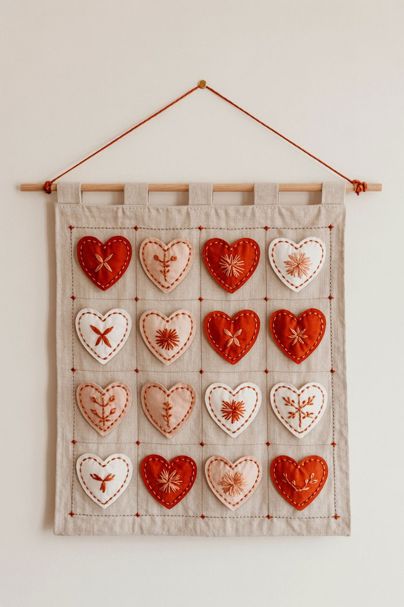 Embroidered Heart Pocket Calendar - 25 Valentine's Day Countdown Calendar Ideas