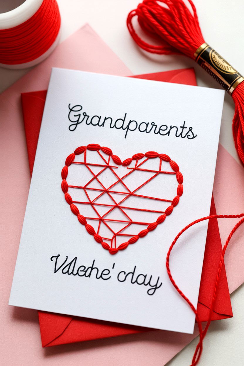 Embroidered Paper Card - 25 Valentine's Day Cards for Grandparents