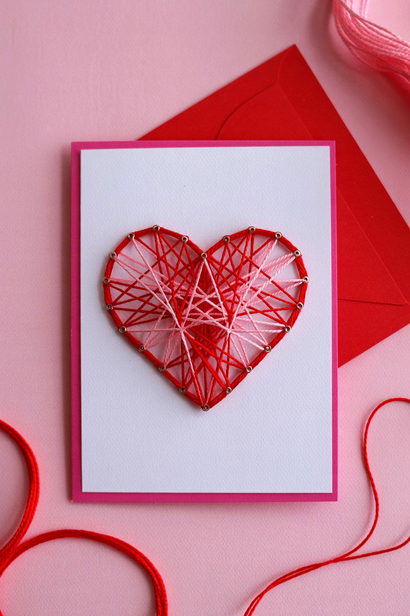 Embroidered String Art Card - 25 Romantic Valentine's Day Card Ideas