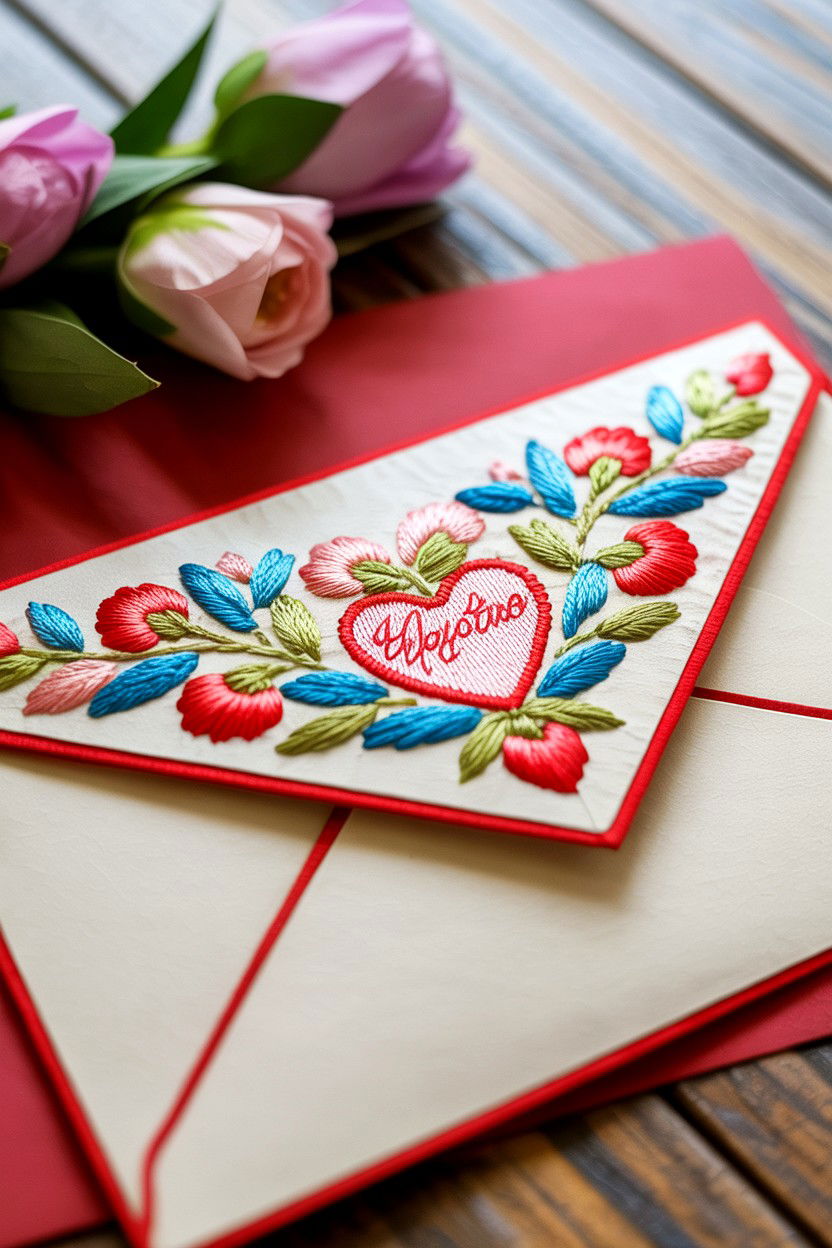 Embroidered Valentine Envelope - 25 Valentine's Day Envelope Ideas