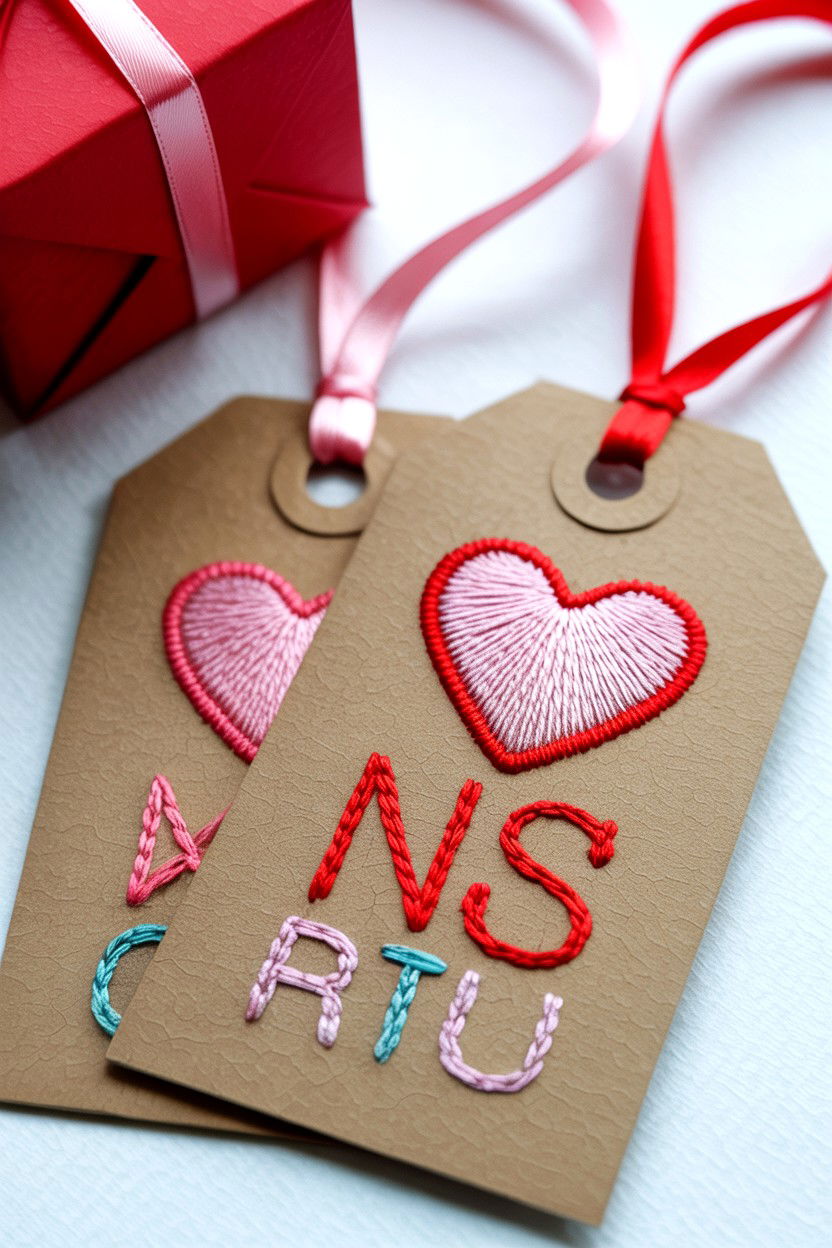 Embroidered gift tags - 25 Valentine's Day Gift Tag Ideas