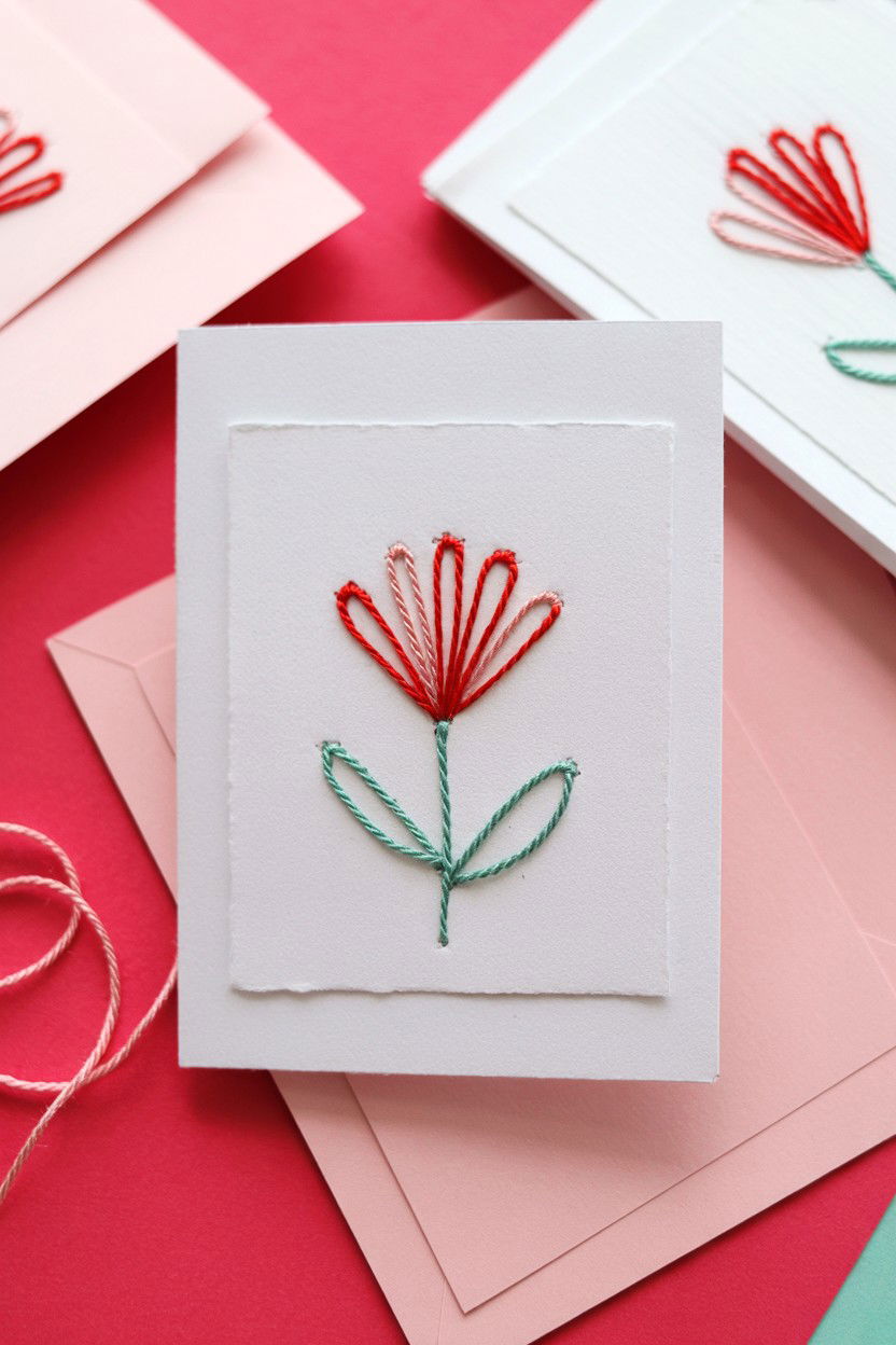 Embroidered paper card - 25 Sentimental Valentine's Day Card Ideas