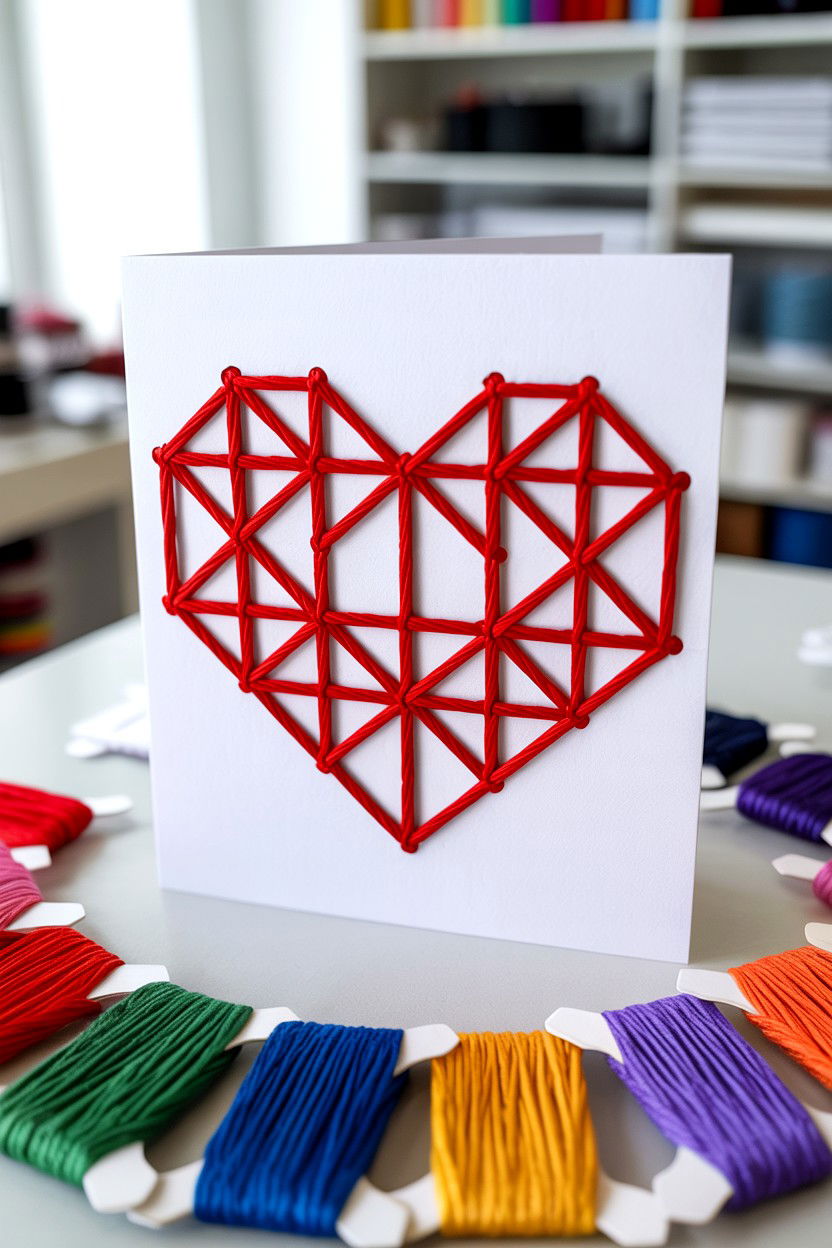 Embroidered paper heart card - 25 Cute Valentine's Day Card Ideas