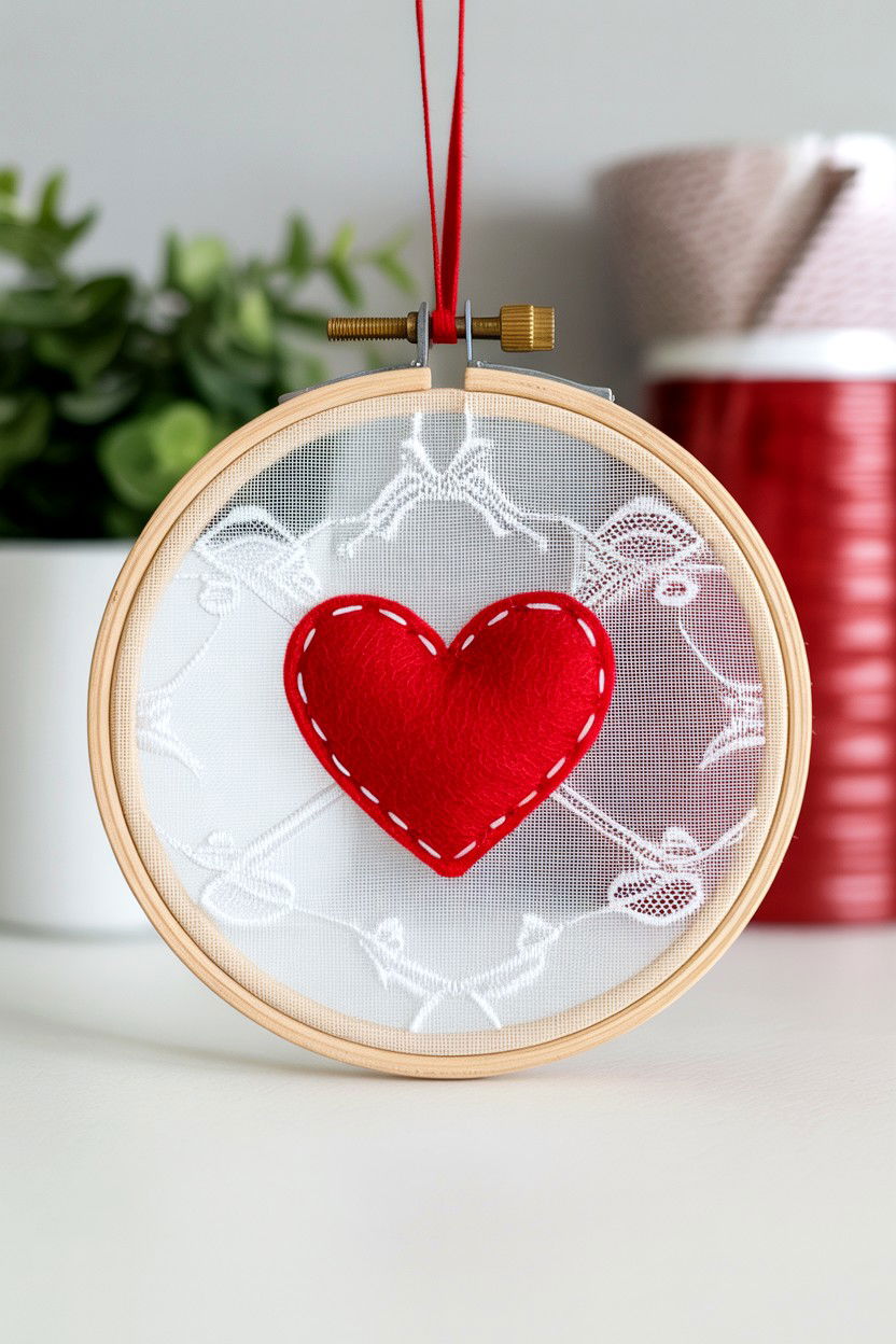 Embroidery Hoop Heart Sign - 25 Valentine's Day Heart Sign Ideas