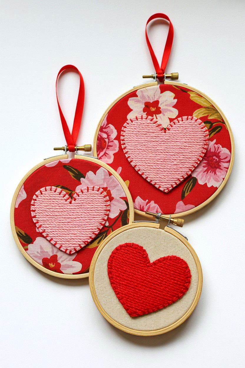 Embroidery Hoop Valentine Art - 25 Valentine's Day Wall Decor Ideas
