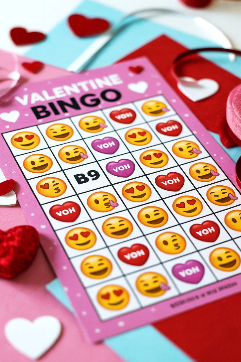 Emoji Valentine Bingo Sheet - 25 Valentine's Day Bingo Ideas