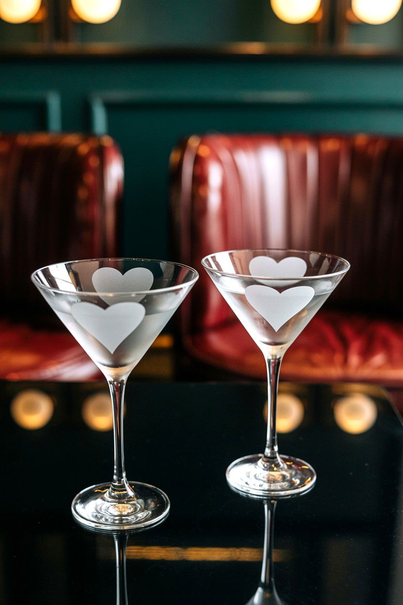 Etched heart martini glasses - 25 Valentine's Day Glassware Ideas