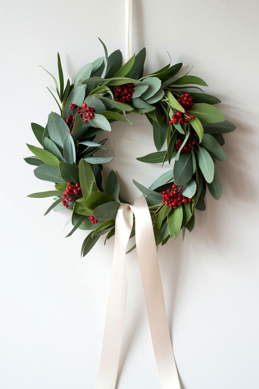Eucalyptus And Red Berries - 25 Valentine's Day Door Decorations