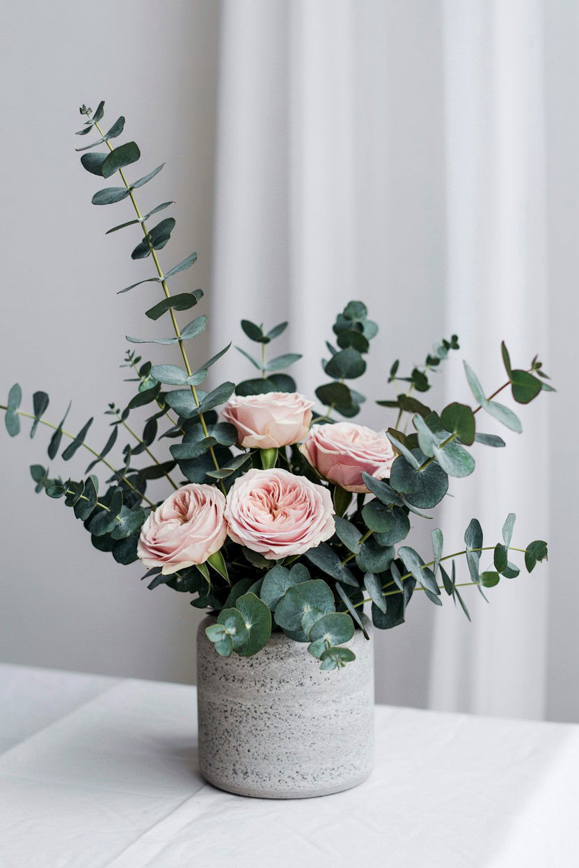 Eucalyptus And Rose Greenery - 25 Valentine's Day Flower Display Ideas