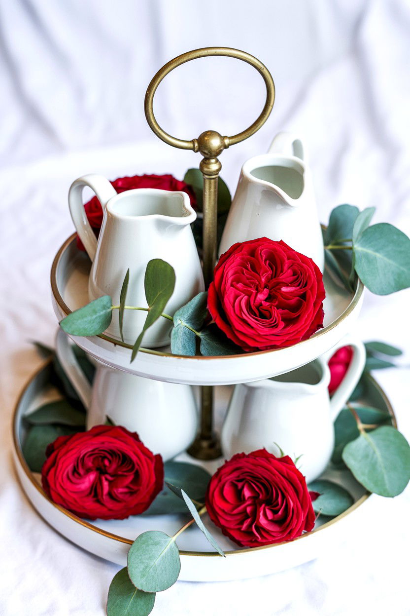 Eucalyptus And Rose Tiered Tray - 25 Valentine's Day Coffee Bar Tiered Tray Ideas