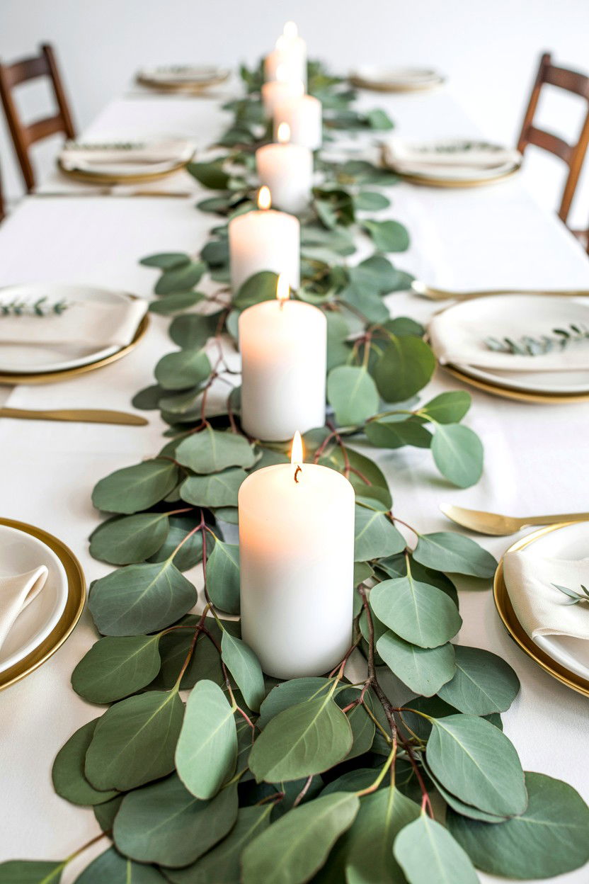 Eucalyptus Candle Runner - 25 Valentine's Day Candle Display Ideas