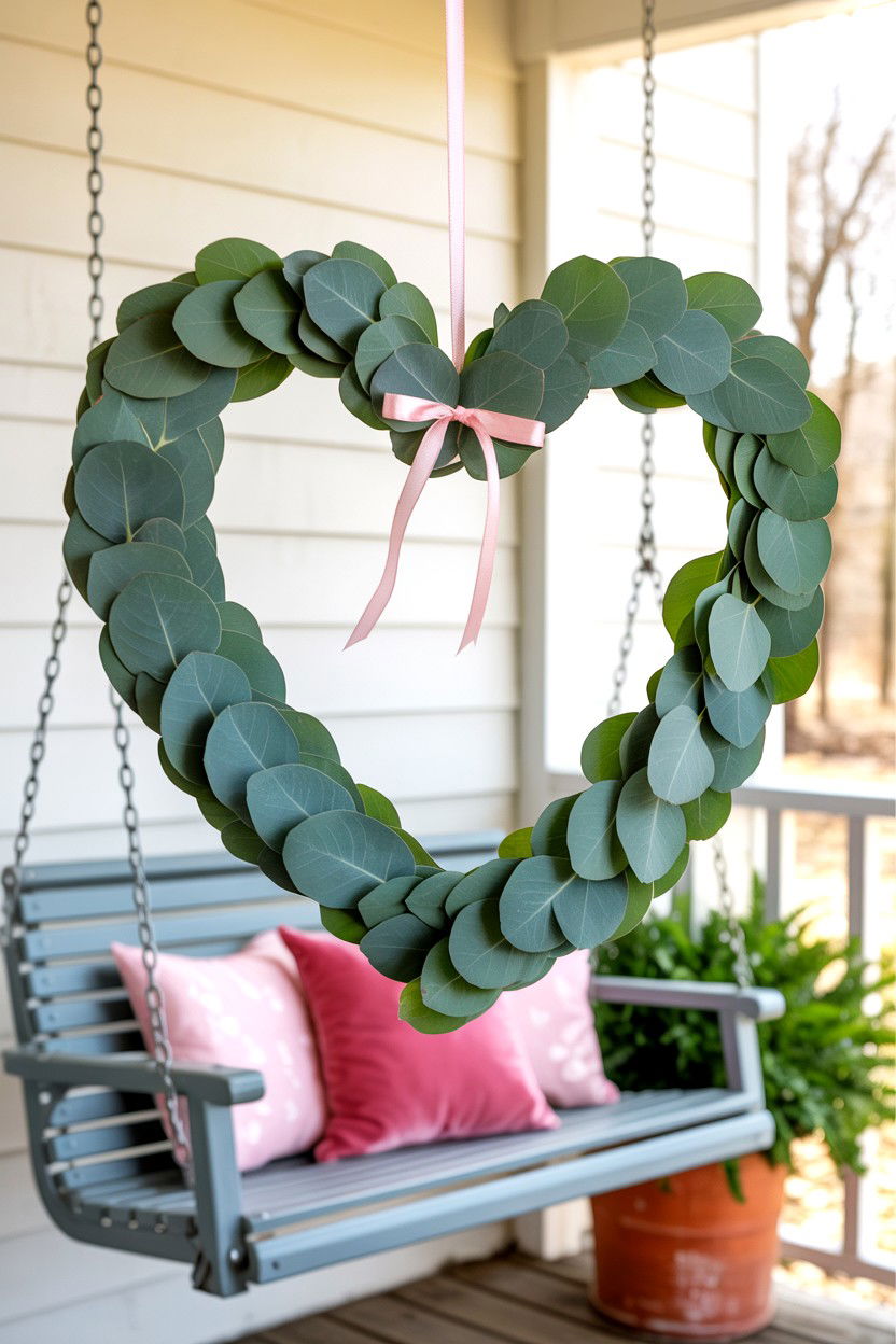 Eucalyptus Heart Swag - 25 Valentine's Day Porch Swing Ideas