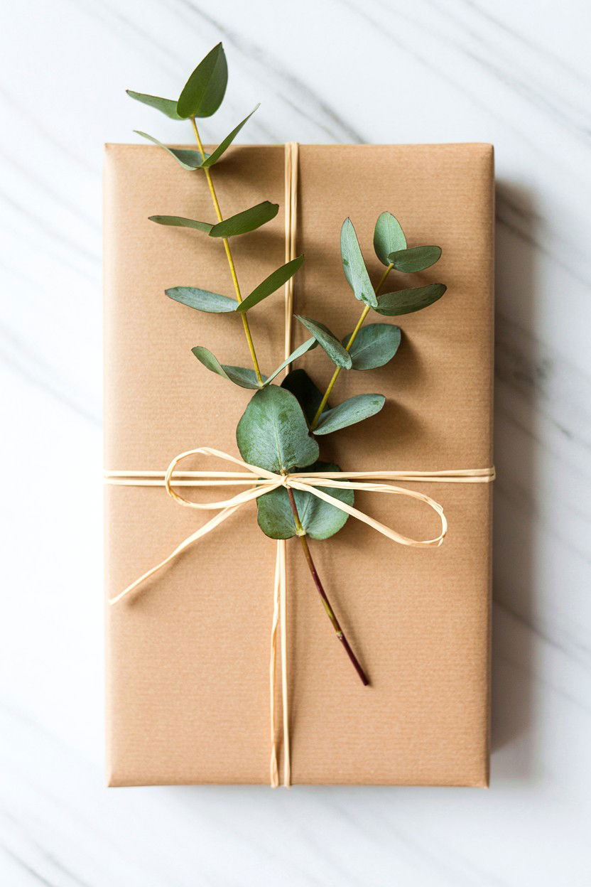 Eucalyptus Leaf Branch - 25 Valentine's Day Kraft Paper Wrap Ideas