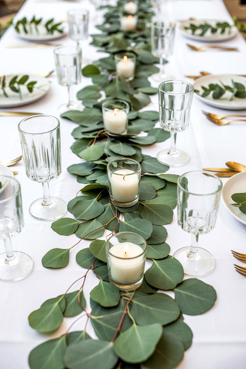 Eucalyptus Table Garland - 25 Minimalist Valentine's Day Table Ideas
