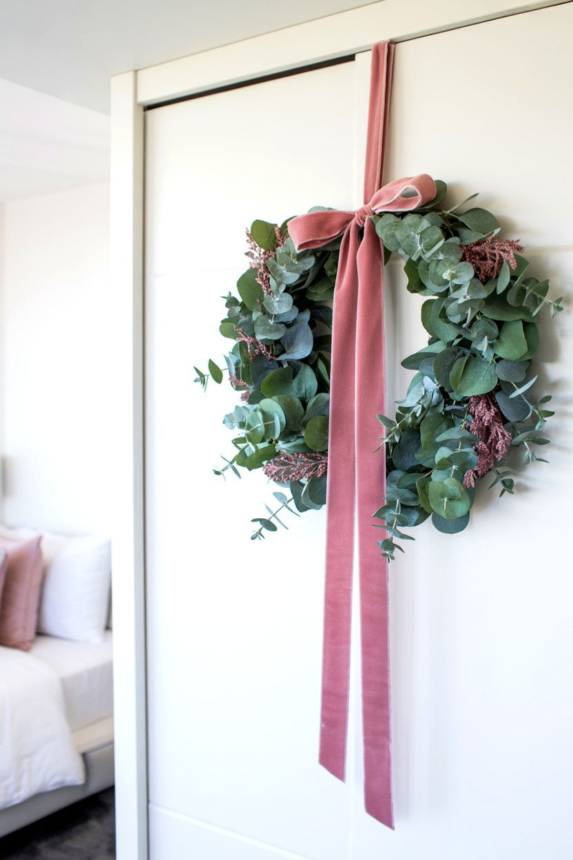 Eucalyptus Wreath Pink Velvet Ribbon - 25 Eucalyptus Valentine's Day Wreath Ideas