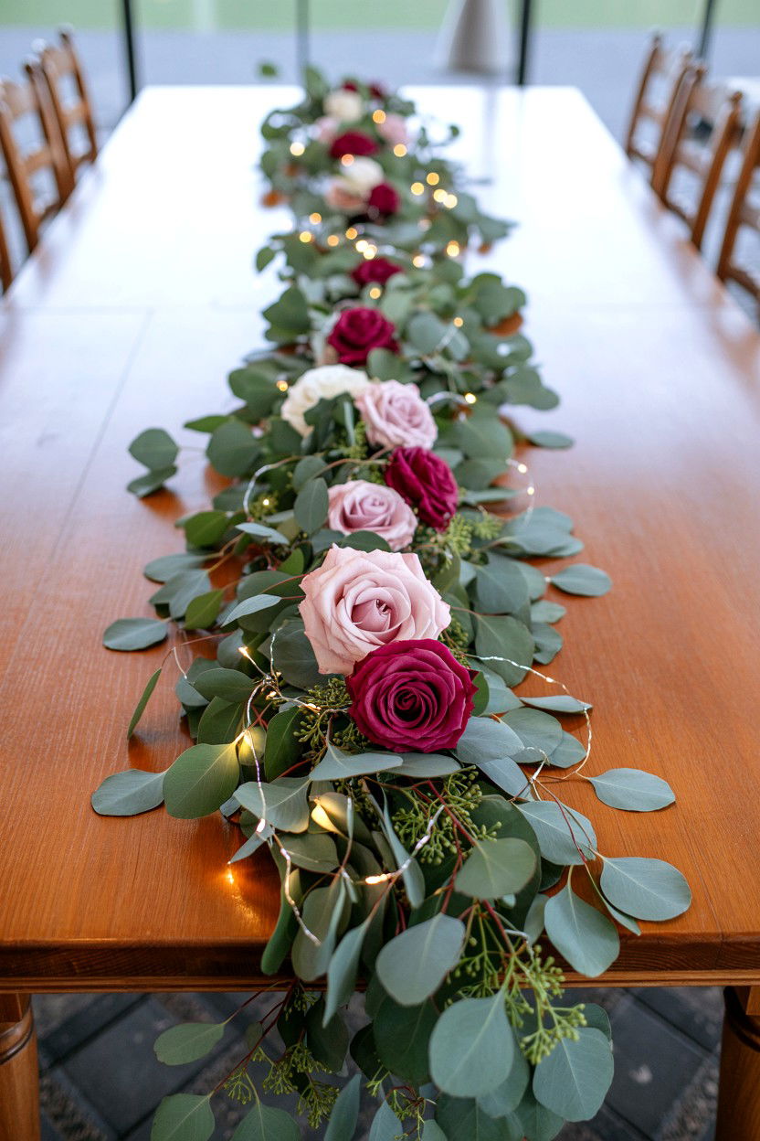 Eucalyptus and Rose Garland - 25 Farmhouse Valentine's Day Table Ideas