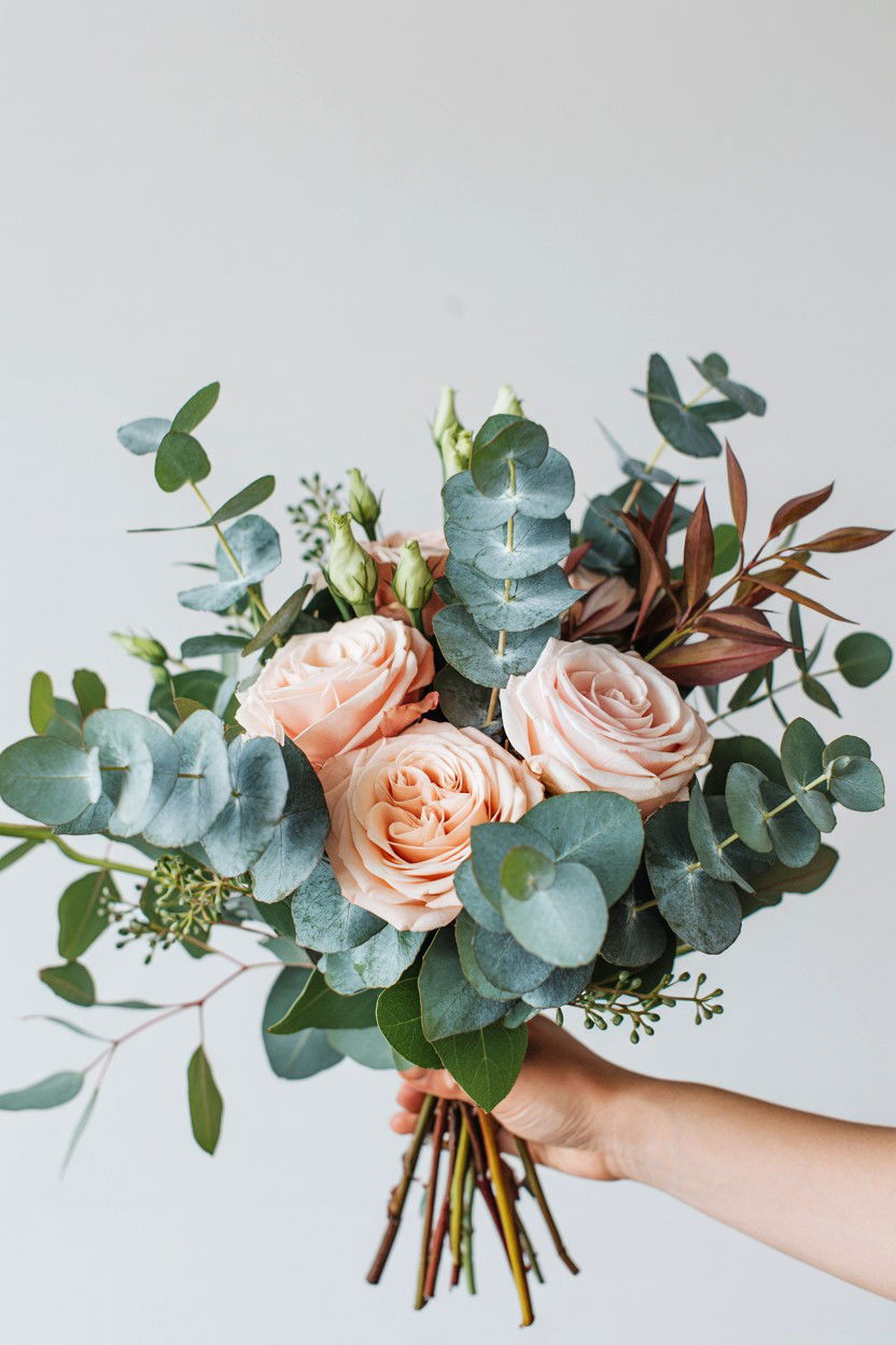 Eucalyptus and rose bouquet - 25 Valentine's Day Bouquet Ideas