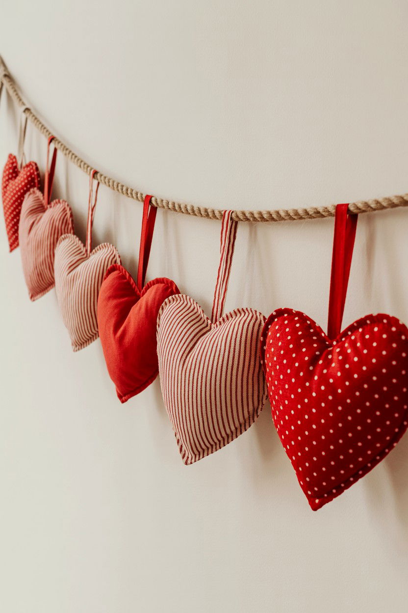Fabric Heart Banner - 25 Valentine's Day Wall Decor Ideas