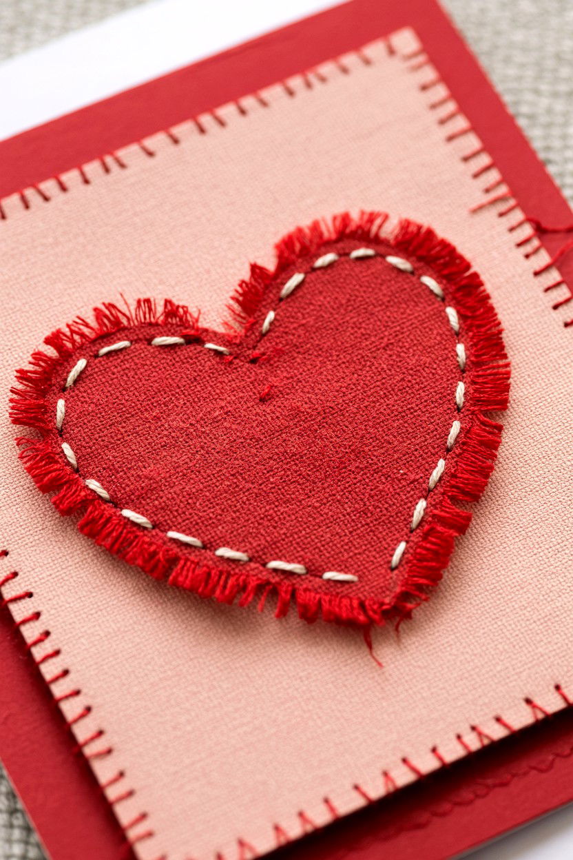Fabric Layered Card - 25 Layered Valentine's Day Card Ideas