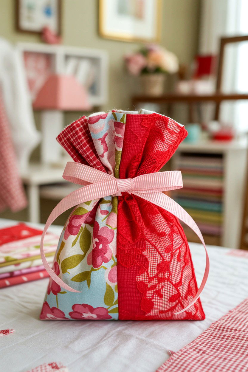 Fabric scrap gift bag - 25 Valentine's Day Gift Bag Ideas
