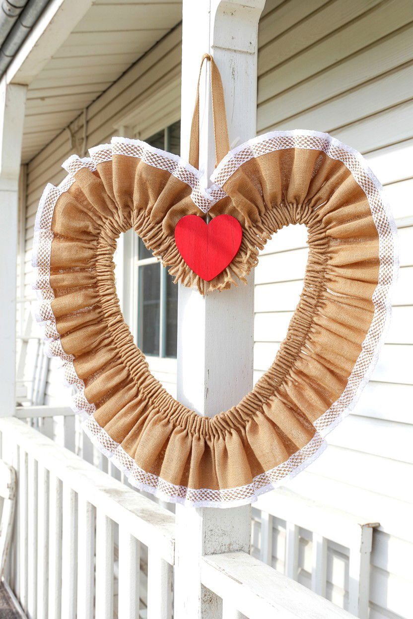 Farmhouse Burlap Heart - 25 Double Door Valentine's Day Wreath Ideas
