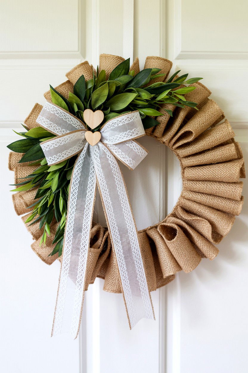 Farmhouse Burlap Wreath - 25 Valentine's Day Wreath Ideas