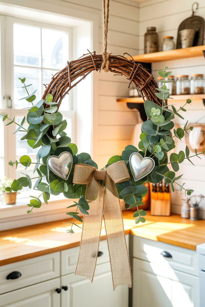 Farmhouse Eucalyptus Wreath Valentine - 25 Eucalyptus Valentine's Day Wreath Ideas