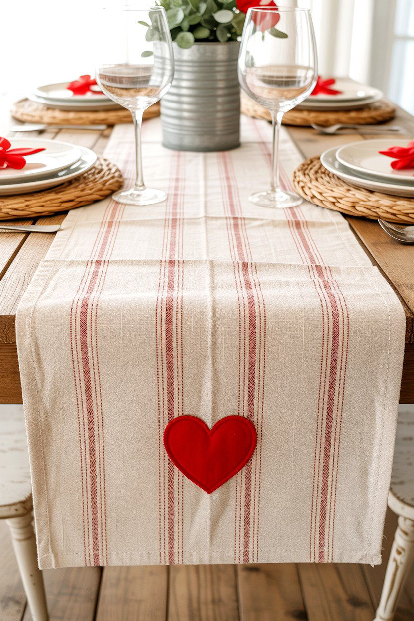 Farmhouse Valentine Table Runner - 25 Valentine's Day Table Runner Ideas