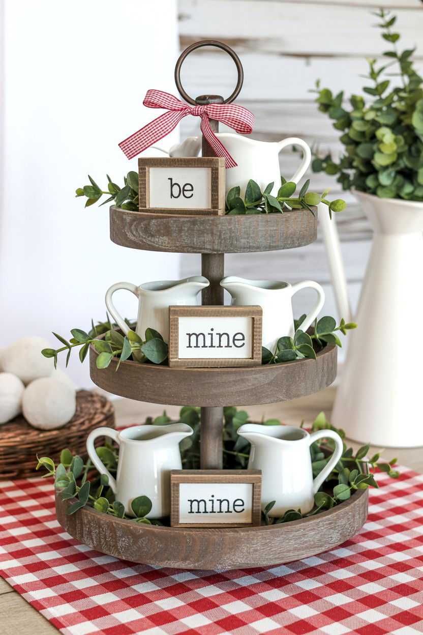 Farmhouse Valentine Tiered Tray - 25 Rustic Valentine's Day Tiered Tray Ideas