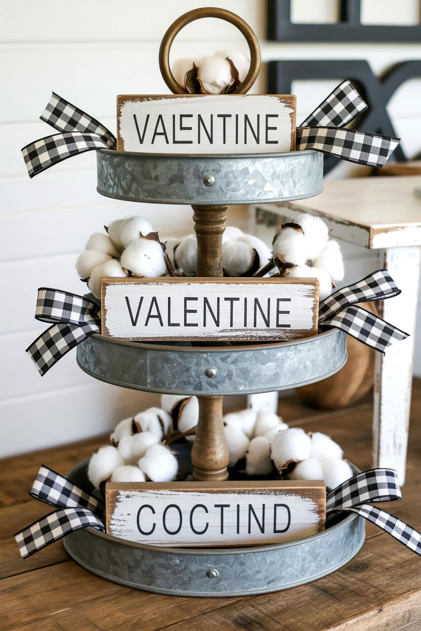 Farmhouse Valentine Tiered Tray - 25 Valentine's Day Tiered Tray Ideas