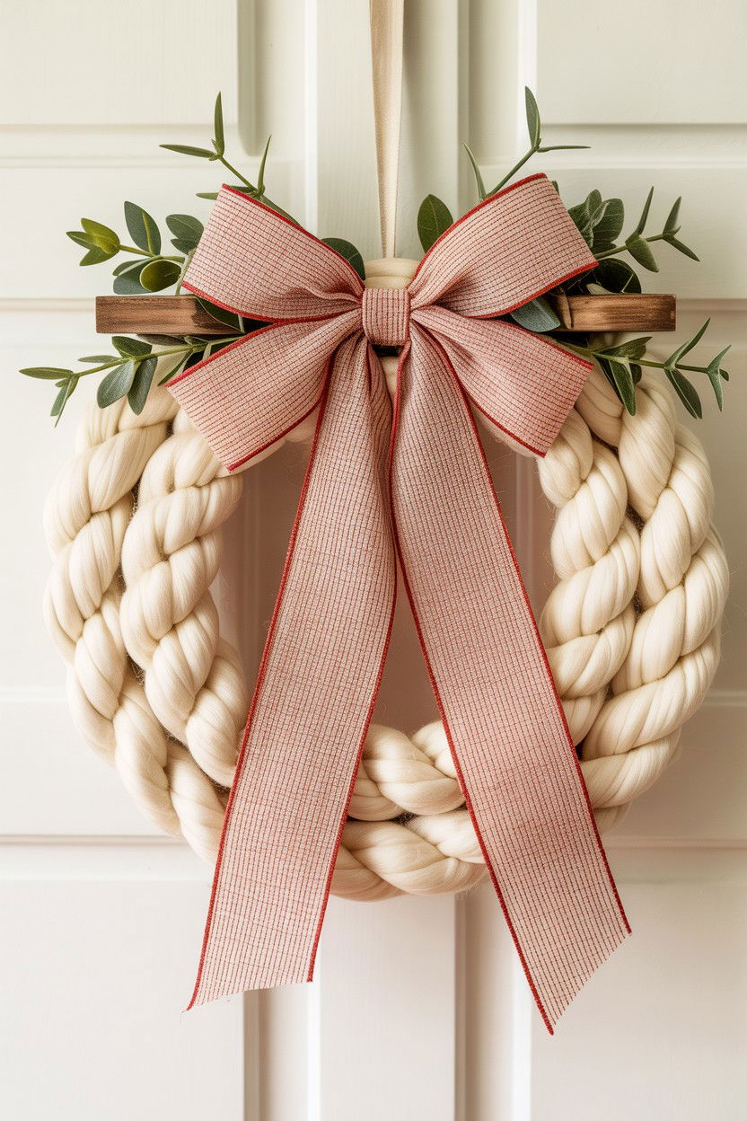 Farmhouse Yarn Wreath - 25 Yarn Valentine's Day Wreath Ideas