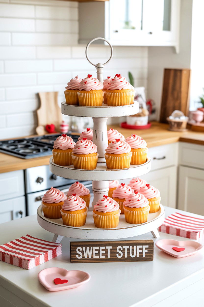 Faux Cupcakes - 25 Farmhouse Valentine's Day Tiered Tray Ideas